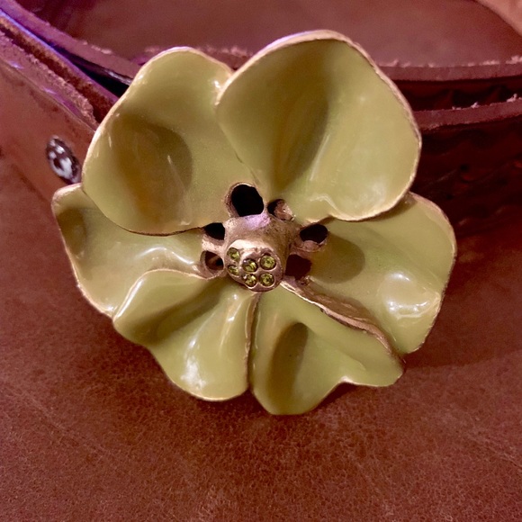 Leather  Western Belt with Enamel Flower Buckle main image 2